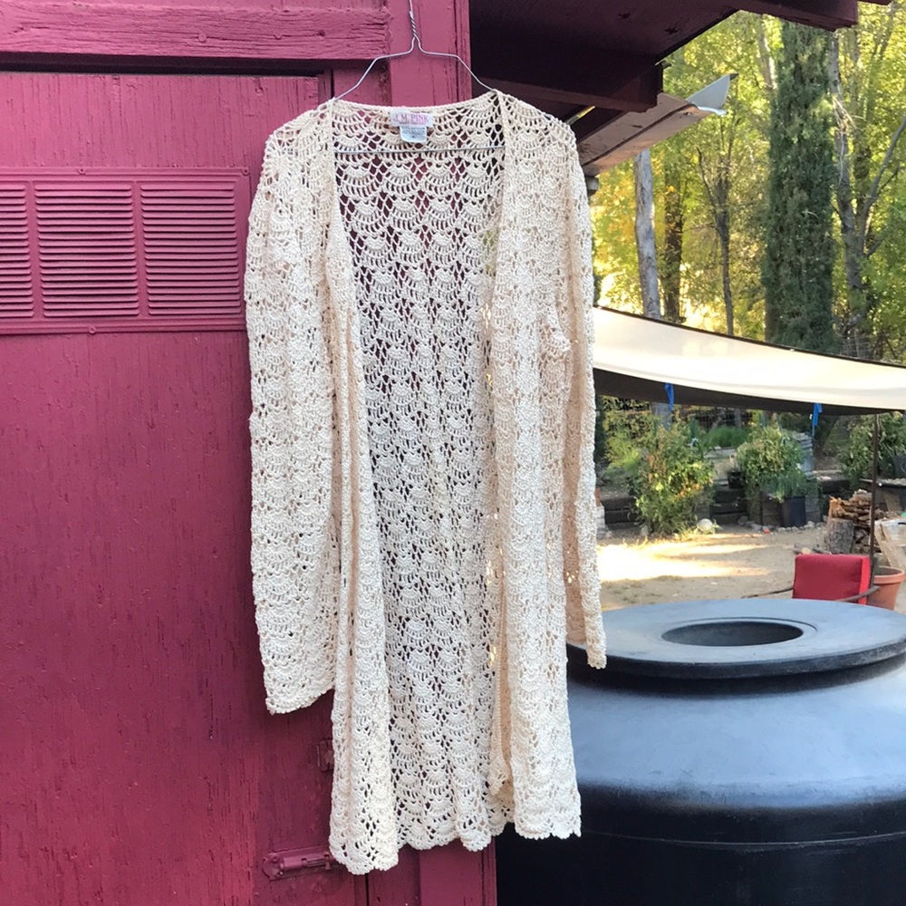 Chic Cream Crochet Open-Front Cardigan